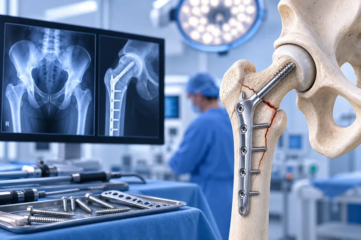 Pelvic trauma fixation plate and screws with X-ray imaging
